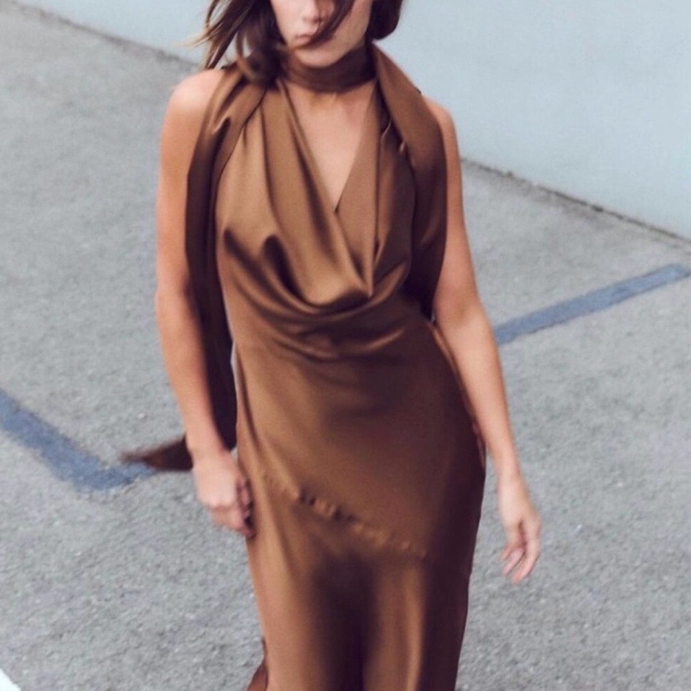 Zara Brown Satin Dress